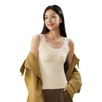 都市丽人女士保暖内衣带胸垫免穿文胸保暖衣秋冬保暖背心内搭含羊毛打底衫 【羊毛蚕丝】免穿文胸保暖背心-奶白色 L (100-120斤)