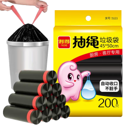 RDE 5121 自动收口垃圾袋(穿绳式) 200只(45*50cm) 黑色