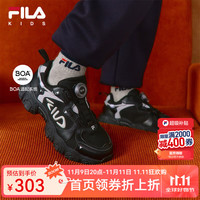 FILA 斐乐 童鞋儿童跑步鞋2024冬季男女中大童复古猫爪运动鞋 黑/银器灰-BS 内长24.5cm 39 内长24.5cm