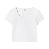 京东京造短袖女亨利领罗纹T恤 宽松百搭打底衫 春夏季休闲女装 米白色 S