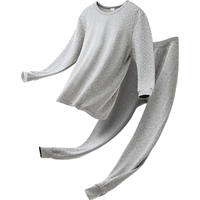 宜而爽保暖内衣男士三层棉加厚3A抗菌全棉圆领秋衣秋裤套装 麻灰C【100%棉-抑菌-防螨】 180/105(2XL)