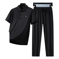 老爷车爸爸夏季套装冰丝短袖t恤男中老年人polo上衣服父亲节实用 黑色 M (170) 【体重115-130斤】