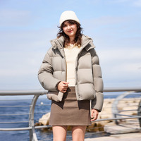 坦博尔【明星同款】可脱卸帽泡芙羽绒服女短款2025时尚廓形外套 抹茶摩卡 L