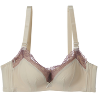 夏.娃.之.秀内衣女聚拢聚拢上托防下垂收副乳上托蕾丝舒适魔力胶垫文胸 浅黄色 75B/34B中薄杯