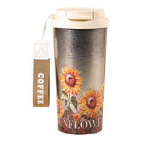 匠心达高颜值纯钛咖啡杯精致手提随行杯双层真空保温杯2025杯子 向日葵520ml