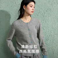 三彩大码女装2025冬季圆领针织衫毛开衫宽松格雷系胖MM