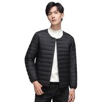 雅鹿2024轻薄羽绒服内胆男士保暖内搭外穿无领款百搭轻便秋冬外套 黑色 XL150-165斤