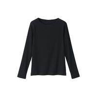 无印良品（無印良品 MUJI）女式 弹力罗纹织 圆领长袖T恤打底衫女款内搭 BB2OVA4S 黑色 XS (150/76A)