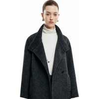帕罗（PALUOPO）秋冬毛呢大衣女羊毛小个子阔版一粒扣双面羊毛外套ET2F2710D 黑灰 M 160/84A