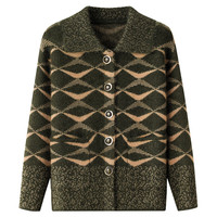 中老年秋冬针织开衫外套女奶奶长袖印花上衣春装妈妈毛衣加厚毛衫