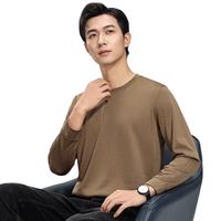 罗蒙（ROMON）菠萝格长袖t恤男2024秋季中青年休闲纯色百搭打底T恤衫上衣男 咖色 165/M （90-115斤）