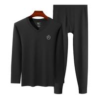 七匹狼 秋衣秋裤男纯棉保暖内衣套装V领冬季男士薄款打底棉毛衫 98146 黑色 L