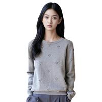 锡瑅 100%棉圆领套头长袖圆领针织衫休闲打底衫毛衣