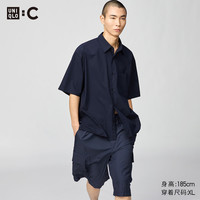 优衣库C系列合作款/男装女装宽松衬衫/短袖衬衣休闲百搭476246 69 藏青色 S /165/84A