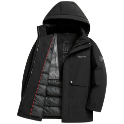 雪中飞 鹅绒羽绒服男士可拆帽秋冬厚款休闲商务中长款外套男装185 黑色 185/XXL
