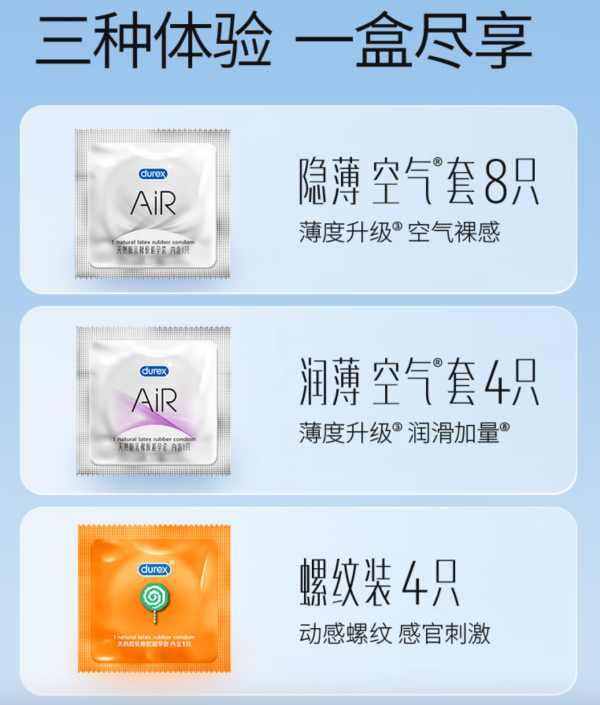 杜蕾斯 超薄AiR空气安全套 AiR空气快感三合一16只