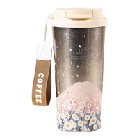 匠心达高颜值纯钛咖啡杯精致手提随行杯双层真空保温杯2025杯子 粉火山520ml