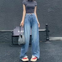 复古慵懒风阔腿牛仔裤女秋季2025宽松垂感小个子直筒拖地裤子秋冬