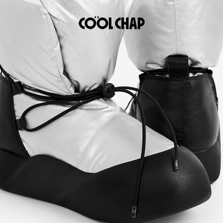 COOLCHAP荒野系列2025秋冬新粉黑涂鸦雪地靴防滑保暖厚底羽绒靴中筒短靴女 银色