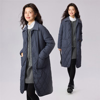 佐丹奴 棉衣外套女秋冬菱形格绗缝中长款翻领棉服夹克13375650