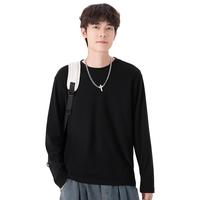 回力德绒打底衫男 潮流宽松长袖休闲男装 时尚百搭纯色上衣 黑色-圆领 LA431A02985 XL