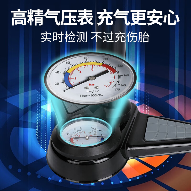 欧耐欧耐手动高压打气筒汽车带气压表电动摩托家用通用公路充气泵 高压汽车手动打气筒【6532C】