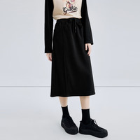 秋水伊人松紧高腰直筒半身裙春秋女装显瘦开叉百搭卫裙 黑色 S