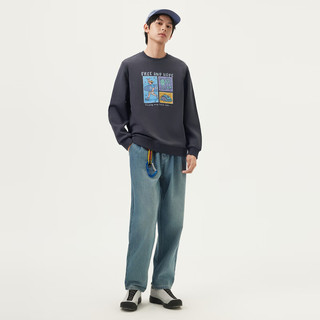 gxg.jeans男装 灰色趣味印花简约时尚宽松圆领卫衣男生 25春新品 灰色