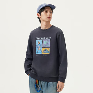 gxg.jeans男装 灰色趣味印花简约时尚宽松圆领卫衣男生 25春新品 灰色