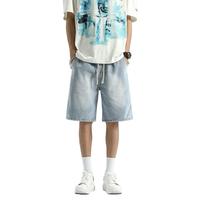 皮尔卡丹棉质牛仔短裤男夏季薄款宽松直筒五分裤子男士休闲潮流百搭款 浅蓝色 L