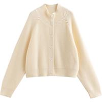 初语高领毛衣女2024年秋冬复古插肩袖厚暖毛织外套 米杏色 L