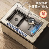 摩恩 水槽大单槽 台控双导轨手工陨石压纹灰+热卖防指纹龙头