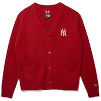 New Era纽亦华2025秋冬MLB针织开衫中国红色NY插肩袖毛衣