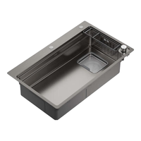 摩恩水槽大单槽厨房洗碗洗菜盆一体盆洗碗池纳米压纹台控手工水槽套装 台控双导轨手工压纹灰+防指纹龙头