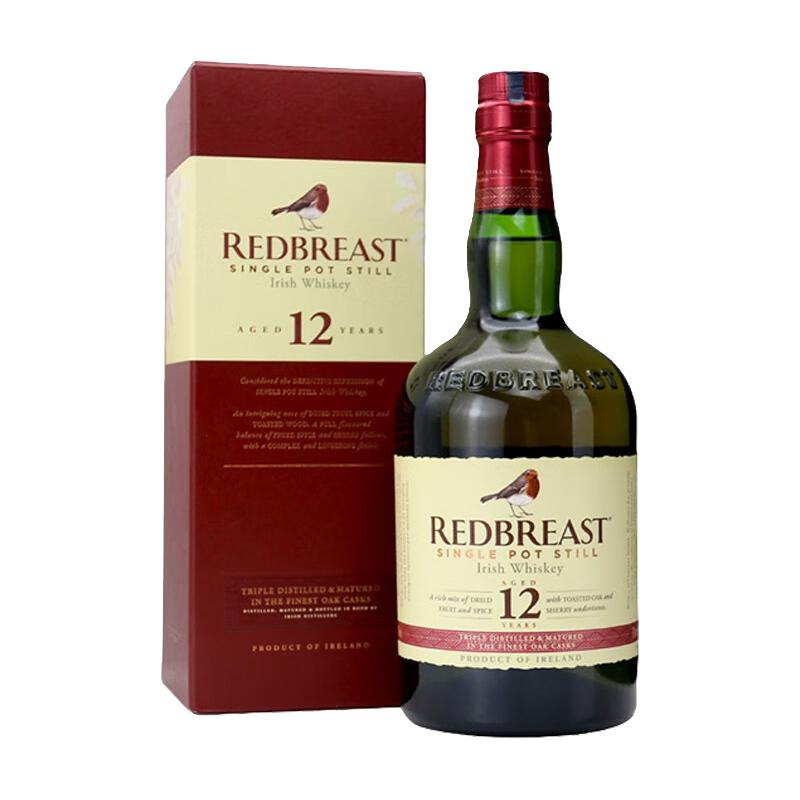 知更鸟 12年 爱尔兰 单一麦芽威士忌700ml 英国进口洋酒REDBREAST
