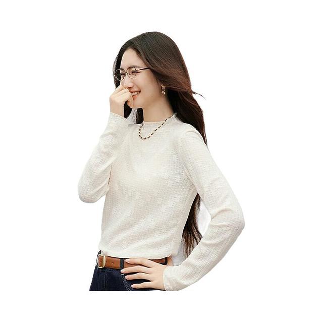 红袖 女装蕾丝提花T恤 米白004