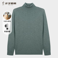 才子（TRIES）【100%羊毛】男士高领毛衣秋冬保暖毛衫纯色高端商务休闲针织衫 绿色 L 48 170/88A