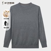 才子（TRIES）男士圆领蚕丝羊毛打底衫舒适亲肤商务休闲针织毛衣奢华体感通勤 灰色 4XL 56 (190/104A)