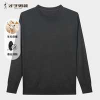 才子（TRIES）男士圆领蚕丝羊毛打底衫舒适亲肤商务休闲针织毛衣奢华体感通勤 墨绿色 L 48 (170/88A)