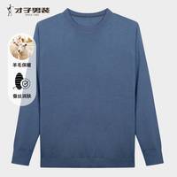 才子（TRIES）男士圆领蚕丝羊毛打底衫舒适亲肤商务休闲针织毛衣奢华体感通勤 蓝色 4XL 56 (190/104A)