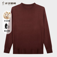 才子（TRIES）男士圆领蚕丝羊毛打底衫舒适亲肤商务休闲针织毛衣奢华体感通勤 绣红色 4XL 56 (190/104A)
