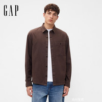 Gap 男装2025秋季法兰绒纯棉宽松翻领衬衫长袖上衣美版799393 深棕色 S 美码  M亚洲码1