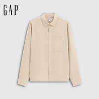 GAP男装2025秋季法兰绒纯棉宽松翻领衬衫长袖上衣美版799393 米色 XS 美码  S亚洲码175/88A