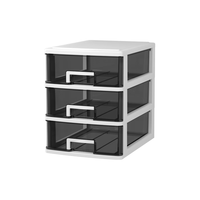 沃福友 桌面收纳盒办公室书桌文件收纳柜 白色支架+透明抽屉 小号3层