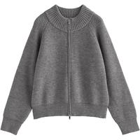 初语毛衣女2025冬季拉链半高领复古轻运动软糯北极绒开衫外套 灰色XL10-11 M