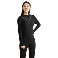 欧迪芬（Ordifen）打底上衣女德绒保暖内衣蓄热莫代尔精致蕾丝秋衣长袖 黑色 XW1507/XW1518 M