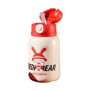 BEDDYBEAR 杯具熊 儿童保温杯316不锈钢大容量户外便携男女学生吸管杯吸管直饮两用 圣诞款-羞兔