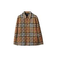 BURBERRY博柏利男士灰褐色棉质网格纹长排扣棉服高端流行