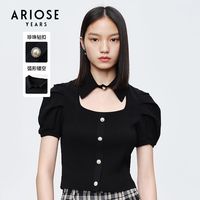 艾诺丝雅诗夏装短款镂空翻领泡泡袖针织衫短袖女10438103