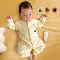 移动端、京东百亿补贴：wua·wua 婴儿连体衣秋冬保暖男女宝宝睡衣新生儿衣服冬季夹棉保暖家居内衣 黄星星 59cm